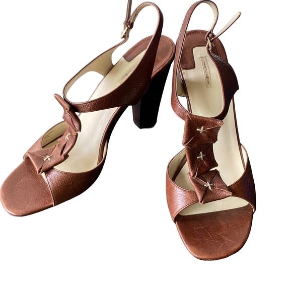 MAX STUDIO Sandal Womens Sz 8.5 Brown Leather Cognac Spring Summer - Picture 3 of 10